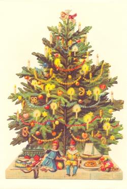 Kort - Glansbillede Juletræ med lys